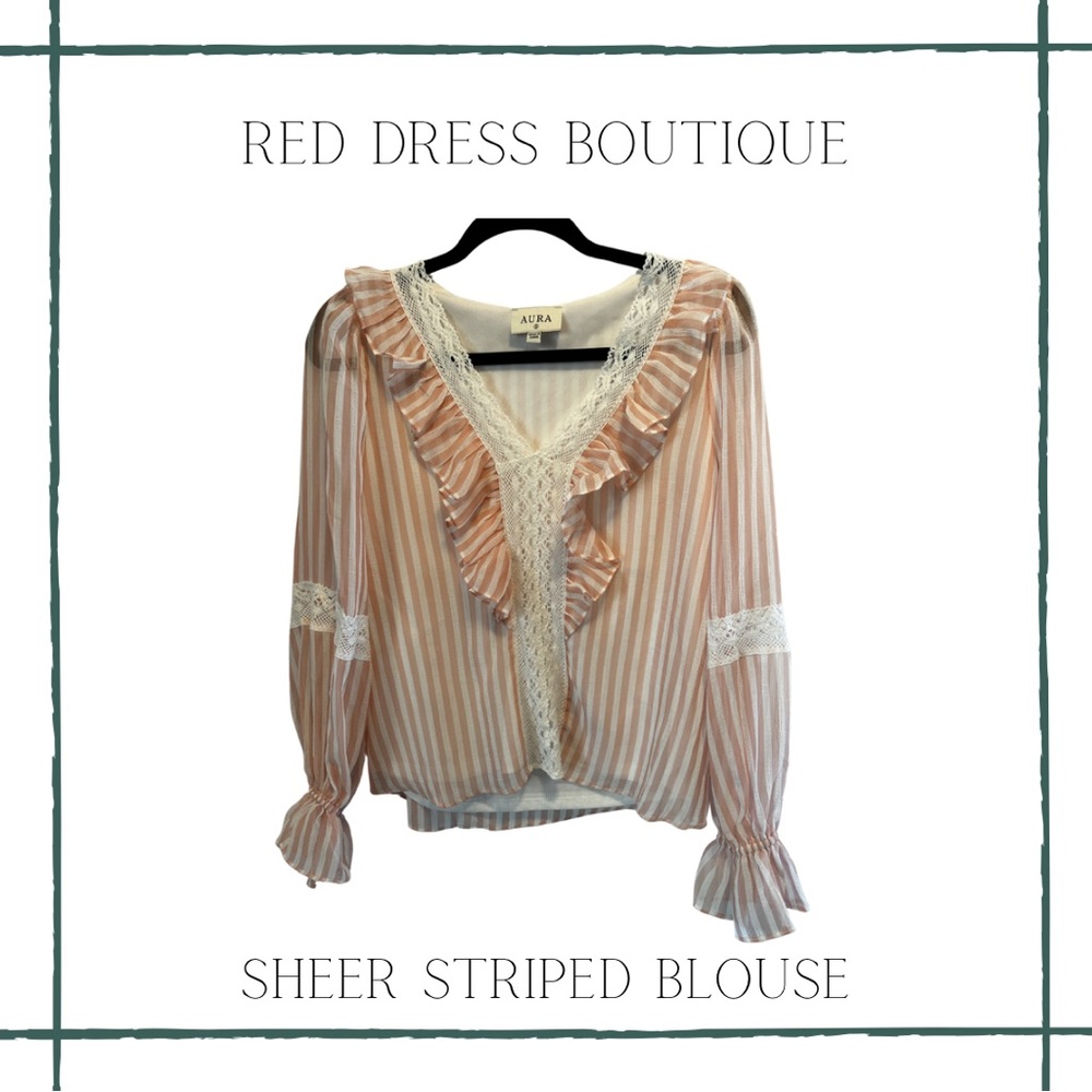 Red Dress Boutique Sheer Pink Stripe Blouse